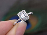 1.5ct Emerald Cut Diamond Engagement Ring Round Accents Halo 14k White Gold Over