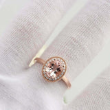 2ct Oval Cut Morganite Engagement Ring Diamond Halo Twist Rope 14k RoseGold Over