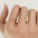 Open Cuff Solitaire Engagement Ring 0.2ct Baguette Cut Diamond 14k RoseGold Over