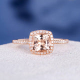 1.5ct Cushion Cut Simulated Morganite Halo Engagement Ring 14k Rose Gold Plated