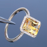 1.5ct Emerald Cut Yellow Citrine Solitaire Engagement Ring 14k White Gold Finish