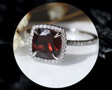 2ct Cushion Cut Red Garnet Engagement Ring 14k White Gold Finish Halo Solitaire