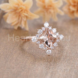 1ct Princess Cut Simulated Morganite Halo Engagement Ring 14k Rose Gold Plated
