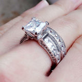 3ct Princess Cut Diamond Bridal Wedding Set Ring Band 14k White Gold Finish