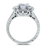 2.5Ct Round Cut Diamond Milgrain Vintage Engagement Ring 14K White Gold Finish