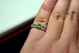 0.55ct Engagement Ring Round Cut Green Peridot Split Shank 14k White Gold Finish