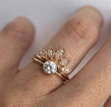 1.5ct Round Cut Diamond Engagement Ring Crown Bridal Set 14k Rose Gold Finish