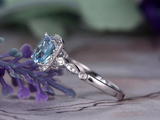 2.2ct Cushion Cut Blue Aquamarine Engagement Ring Halo 14k White Gold Finish