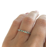 1Ct Round Cut Green Emerald Dainty Minimalist Wedding Band 14K White Gold Finish