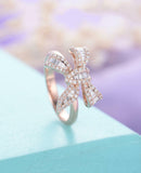 2ct Baguette Round Diamond Bow Knot Unique Engagement Ring 14k Rose Gold Finish