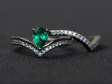 2.3ct Engagement Ring Pear Cut Green Emerald Bridal Set 14k White Gold Finish