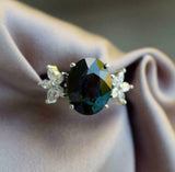 2.5ct Engagement Ring Oval Cut London Blue Topaz Floral 14k White Gold Finish