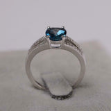 2.4ct Engagement Ring Oval Cut London Blue Topaz Split Shank 14k White Gold Over
