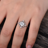 1ct Round Cut Diamond Engagement Ring 14k White Gold Finish Unique Floral Bridal