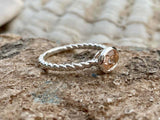 1ct Engagement Ring Oval Cut Morganite Twisted Solitaire 14k White Gold Finish