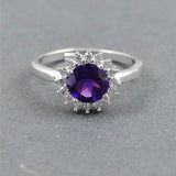 1.3ct Round Cut Purple Amethyst Cluster Halo Floral Ring 14k White Gold Finish