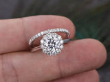 2ct Engagement Ring Round Cut Diamond Bridal Set Halo Design 14k White Gold Over