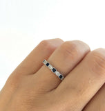 3Ct Princess Cut Blue Sapphire Eternity Vintage Wedding Band 14K White Gold Over