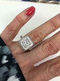 2.5ct Asscher Diamond Engagement Ring Round Accent Dual Halo 14k White Gold Over