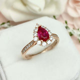 2.3ct Engagement Ring Pear Cut Pink Ruby Diamond Halo 14k Yellow Gold Finish