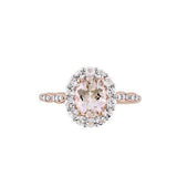 2.2Ct Oval Cut Peach Morganite Diamond Halo Engagement Ring 14K Rose Gold Finish