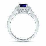 4Ct Emerald Cut Blue Sapphire Diamond Split Shank Halo Ring 18K White Gold Over