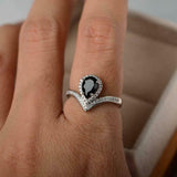 2ct Engagement Ring Pear Cut Black Diamond Curved Halo Tiara 14k White Gold Over