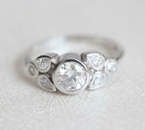 1.2ct Round Cut Diamond Solitaire Ring 14k White Gold Finish with Pear Accents