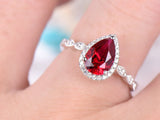 2.25ct Pear Ruby Diamond Vintage Antique Engagement Ring 14k Solid White Gold