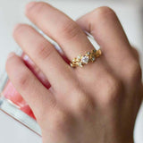 1.5ct Engagement Ring Round Cut Diamond Floral Leaf Design 14k YellowGold Finish