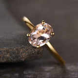 1ct Engagement Ring Oval Cut Peach Morganite Solitaire 14k Yellow Gold Finish