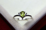 0.2ct Engagement Ring Pear Cut Peridot Curved Minimalist 14k White Gold Finish