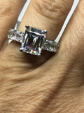 5Ct Emerald Cut Diamond Iced Elegant Eternity Solitaire Ring 14K White Gold Over