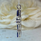 2ct Asscher Simulated Blue Sapphire Cross Pendant 14k White Gold Plated NO CHAIN