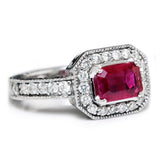 2ct Emerald Cut Pink Ruby Antique Vintage Engagement Ring 14k White Gold Finish