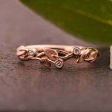 Floral Leaf Vine Engagement Ring 0.15ct Round Cut Diamond 14k Rose Gold Finish