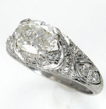 3Ct Oval Cut Diamond Intricate Filigree Antique Vintage Ring 14K White Gold Over
