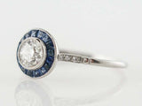 1.6ct Round Diamond Engagement Ring Art Deco Sapphire Halo 14k White Gold Finish