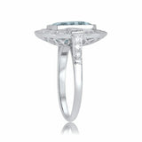 2.5ct Emerald Cut Blue Aquamarine Art Deco Engagement Ring 14k White Gold Finish