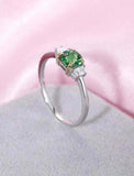 1ct Round Green Emerald Engagement Ring Trilogy Minimalist 14k White Gold Finish