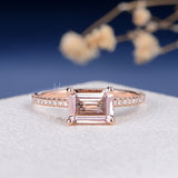 1ct Emerald Cut Simulated Morganite Solitaire Accents Ring 14k Rose Gold Plated