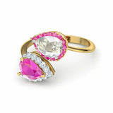 2Ct Pear Cut Pink Sapphire Diamond Bypass Engagement Ring 14K Yellow Gold Finish