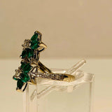 2ct Pear Cut Green Emerald Engagement Ring Double Flower 14k Yellow Gold Finish