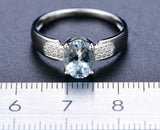 2.3ct Oval Cut Blue Aquamarine Diamond Accent Solitaire Ring 14k White Gold Over