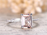 1ct Emerald Cut Peach Morganite Delicated Engagement Ring 18k Rose Gold Finish