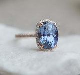 2.1ct Engagement Ring Oval Cut Blue Tanzanite Diamond Halo 14k Rose Gold Finish