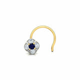 0.4ct Round Cut Blue Sapphire Cluster Nose Pin Ring Piercing 14k YellowGold Over