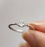 1.2ct Oval Cut Diamond Engagement Ring Petite Minimalist 14k White Gold Finish