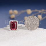 2.3ct Emerald Cut Simulated Pink Ruby Halo Engagement Ring 14k White Gold Plated
