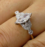 3.5ct Marquise Diamond Vintage Leaf Accent Engagement Ring 14K Dual Gold Over